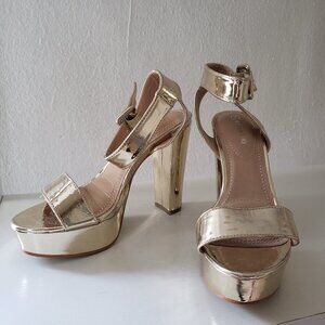 Calico KiKi Gold Ankle Strap Platform Heel Sandals, NWOB Size 7